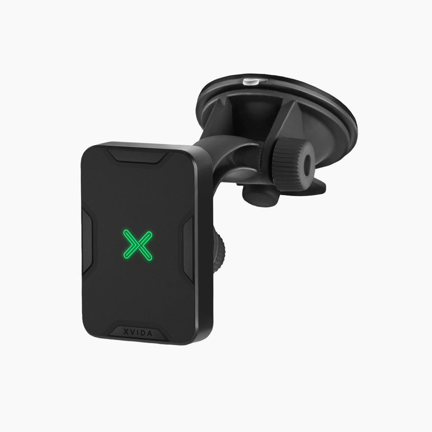 wireless car mount charger with suction cup mount and cooling fan for iPhone / Galaxy / other Qi-enabled smartphones